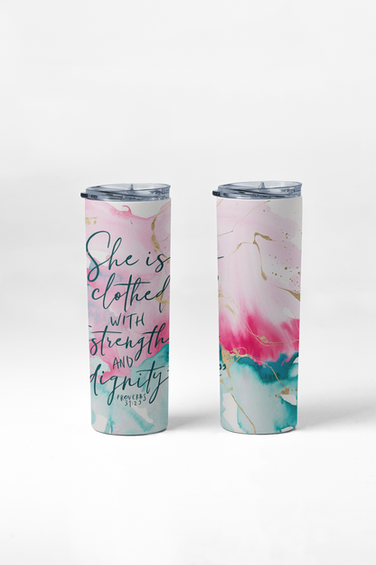 Proverbs 31:25 tumbler with stainless steel straw