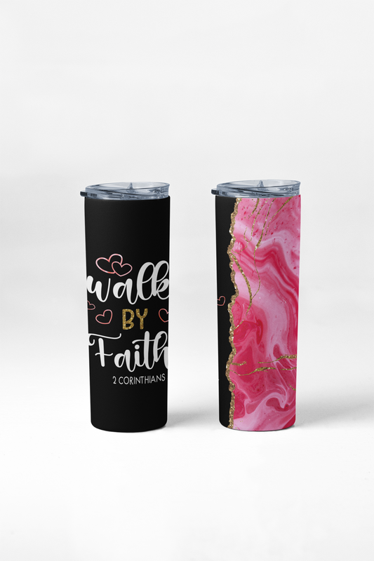 Walk by faith tumbler with stainless steel straw